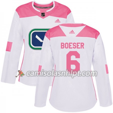 Camisola Vancouver Canucks Brock Boeser 6 Adidas 2017-2018 Branco Rosa Fashion Authentic - Mulher